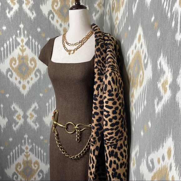 Ralph Lauren Brown Herringbone Lambswool Tweed Cap Sleeve Sheath Midi Dress - Picture 1 of 16